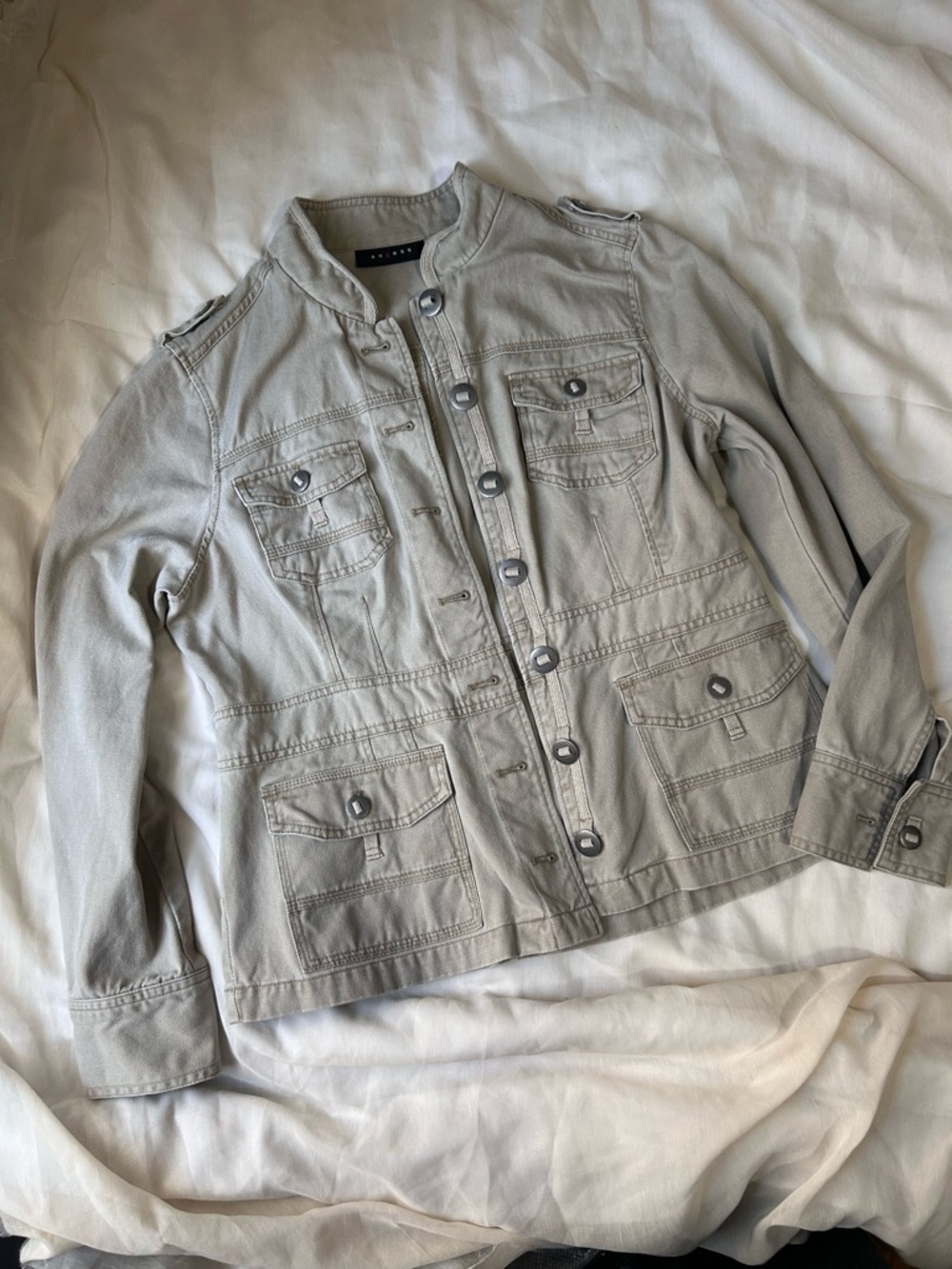 Axcess Button Up Khaki Cargo Utility Vtg Vintage Cotton Jacket Size Medium EUC